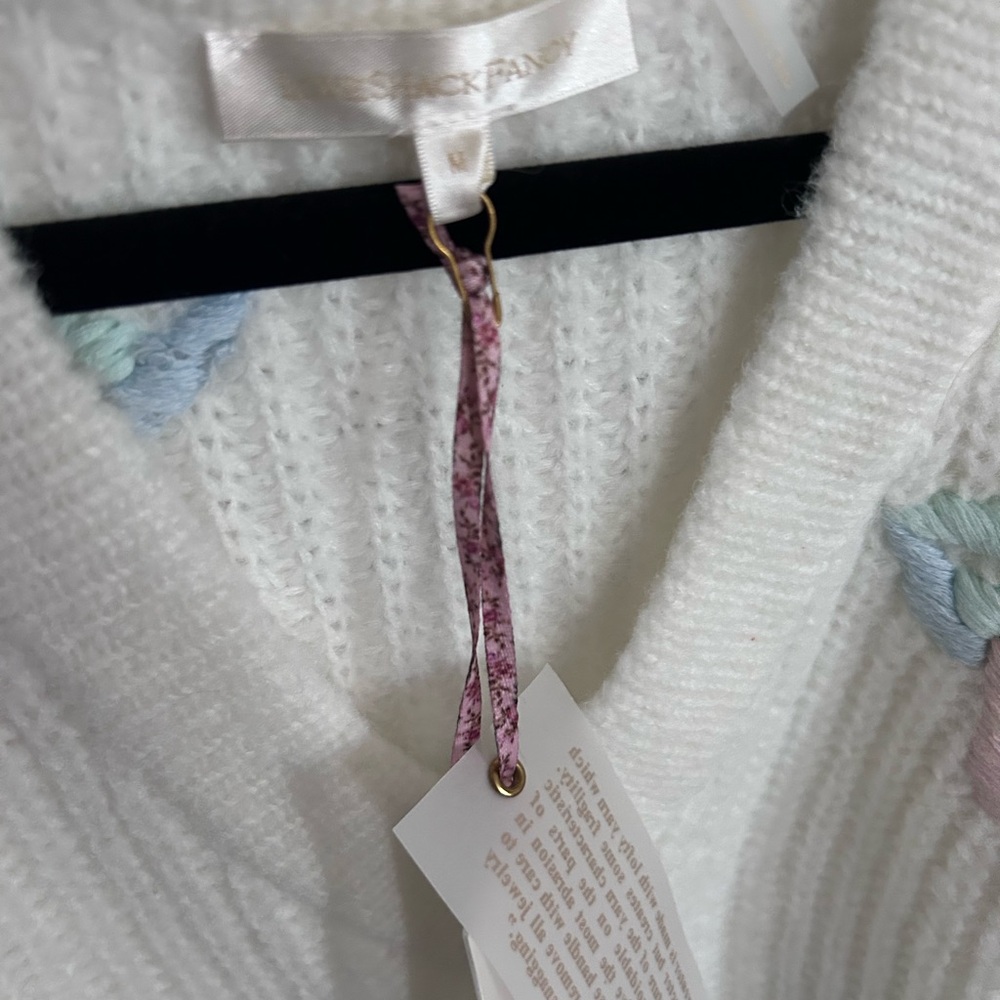 NWT LoveShackFancy Ridge V Neck Floral Embroidery Sweater Pullover M - Picture 15 of 17